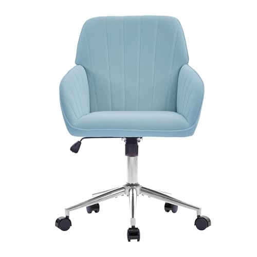 YITAI Velvet Office Desk Armchairs with Silver Base and Wheels,Modern Height Adjustable 360 Degree Swivel Upholstered Vanity Chairs for Living/Room Bedroom/Study,Light Blue - color: Silver Blue