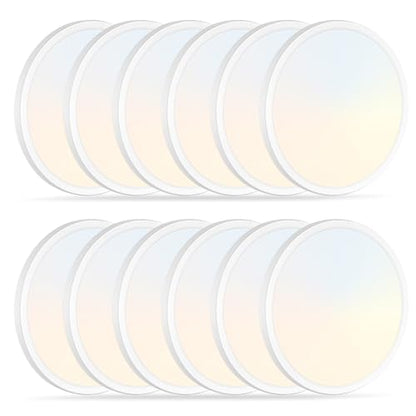 12Pack 11.4 Inch LED Flush Mount Ceiling Light,24W,2427LM,5CCT (White) | 3000K-6500K Selectable, ETL, 0.66in Ultra Thin Round Flat Panel Close to Ceiling Light Fixture for Bedroom, Kitchen (White) - color: White, size: 11.4"-12pk