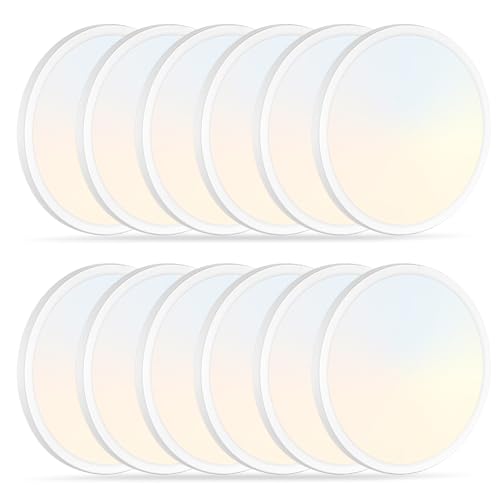 12Pack 11.4 Inch LED Flush Mount Ceiling Light,24W,2427LM,5CCT (White) | 3000K-6500K Selectable, ETL, 0.66in Ultra Thin Round Flat Panel Close to Ceiling Light Fixture for Bedroom, Kitchen (White) - color: White, size: 11.4"-12pk
