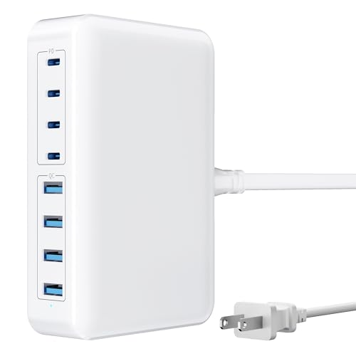 200W USB C Charger Block, 8-Port USB C Charging Station GaN III PD 65W Laptop Fast Charger Adapter for MacBook Pro/Air/Neo, DELL, iPad Pro/Air/Mini, iPhone 17/16/15/14/13/12/11, Samsung and More - color: White, size: 200W