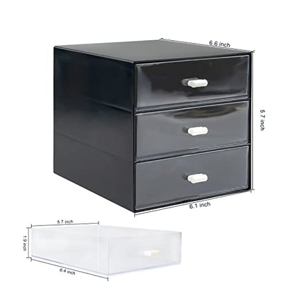 Desk Organizer with Drawer, Desk Storage Box, Plastic Office Stationery Supplies Organizers, Desktop Organizer for Office School Home (3 drawer, Black) - style: 3 drawer