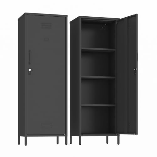 Metal Storage Cabinet Kitchen Pantry Cabinet for Bathroom Locking Storage Cabinet with Door and Removable Shelves (Black) - color: Black, size: 59.06"H