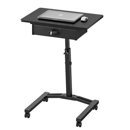 Rolling Adjustable Height Standing Desk With Drawers, Small Mobile Laptop Desk Cart On Wheels For Small Spaces Home Office, Portable Sitting Laptop Table For Bed Couch Load Up To 60LBS, Sturdy, Black - color: Black