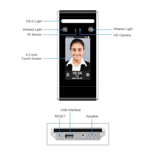 Time Clocks WiFi Dynamic Face Access Control Time Attendance Machine Biometric IR Face Recognition Keypad TCP/IP/USB,DT60-TOP