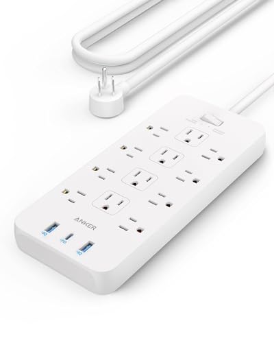 Anker Power Strip with 2100J Surge Protector, Outlet Extender, 5ft Extension Cord with Multiple Outlets, 12 AC, 2 USB A,1 USB C Port for 20W, Home Office, Dorm Room Essentials, TUV Listed - color: White, size: 5 FT