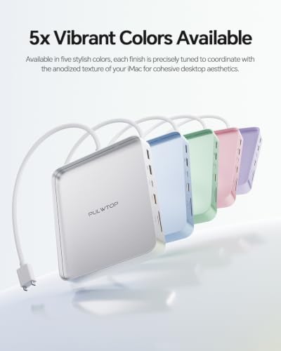 11-in-1 USB C Hub for iMac 24" 2021-2024 with M.2 NVMe 4TB SSD Enclosure | PULWTOP Aluminum iMac Hub with HDMI 4K@60Hz, 2.5G Ethernet, 5 USB A/C 10Gbps, SD/TF, Audio, iMac M4 Dock for M1/M3/M4, Silver - color: Silver