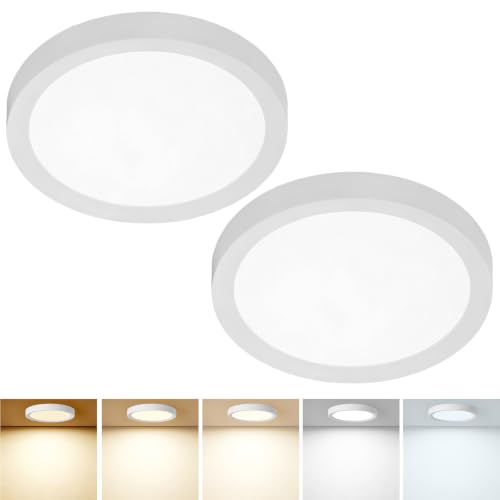 7Inch 2PK White LED Flush Mount Ceiling Light, 12W, 1080LM, 5CCT Selectable | 2700K/3000K/4000K/5000K/6000K CCT, White Close to Ceiling Round Flat Panel Light, Super Slim LED Ceiling Light for Bedroom - color: White, size: 7"-2PK