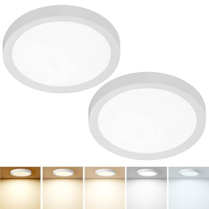 7Inch 2PK White LED Flush Mount Ceiling Light, 12W, 1080LM, 5CCT Selectable | 2700K/3000K/4000K/5000K/6000K CCT, White Close to Ceiling Round Flat Panel Light, Super Slim LED Ceiling Light for Bedroom - color: White, size: 7"-2PK