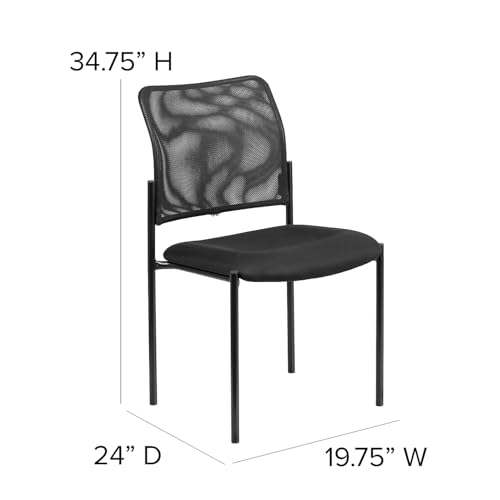 Flash Furniture Jana Comfort Black Mesh Stackable Steel Side Chair | Lumbar Support, Sled Base, Commercial Grade, Office Use
