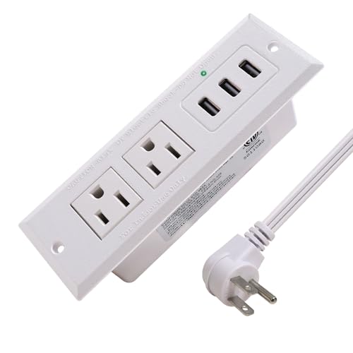 Desk Power Strip with USB Recessed Mounted Desktop Power Outlet 2 Outlets 3 USB Ports (15W/3A) Flat Power Plug, Charge Station for Table Cabinet Sofa Counter - color: White