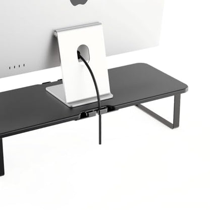 TRIN&AUSAN Monitor Stand Riser, Wooden Dual Monitor Desk Organizer with Storage Shelf, Ergonomic Computer Screen Riser for Laptop, PC, iMac, Office Desktop Accessories Holder (black)
