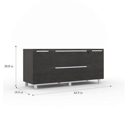 ‎Contemporary Credenza with 2 Legal & Letter File Drawers, Adjustable Shelves & Leveling Feet, Central-Locking System, Full Extension Glides, for ‎Office, Living Room, 19.63 x 63 x 28.88 in., Espresso
