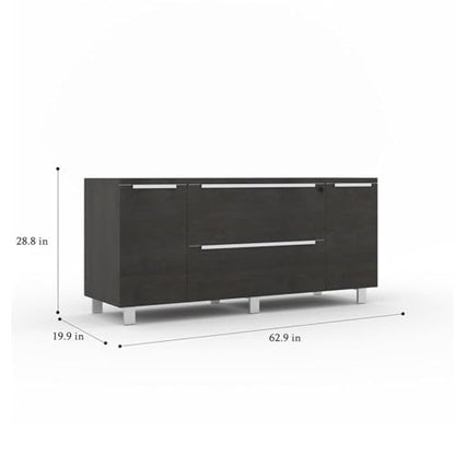 ‎Contemporary Credenza with 2 Legal & Letter File Drawers, Adjustable Shelves & Leveling Feet, Central-Locking System, Full Extension Glides, for ‎Office, Living Room, 19.63 x 63 x 28.88 in., Espresso