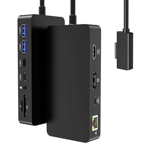 Surface Docking Station 12-in-1, Triple Display 4K@60Hz Dock with HDMI, DP, USB-C, 4-Screen Support, 4 USB Ports, SD/TF, Audio for Surface Pro 11/10/9/8/7, Surface Laptop, Book, Go - color: HDMI+DP+USB-C Surface Dock