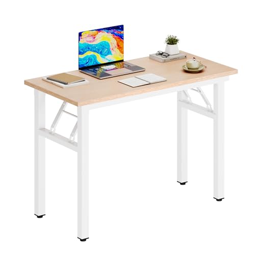 DlandHome 31.5 Inch Small Folding Computer Desk for Home Office, Pink Oak - color: Pink Oak + White, size: 31.5 Inches