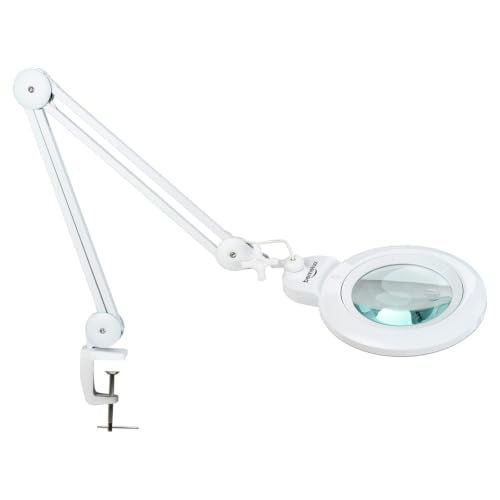 Bifocals Magnifying Desk Lamp with Clamp, 5 Diopter with 20 Diopter, 6 Inch Detachable Lens and 120PCS LEDs, 3 Color Modes 1200 Lumens Swivel Arm Magnifying Lamp with Light for Crafts (White) - color: White