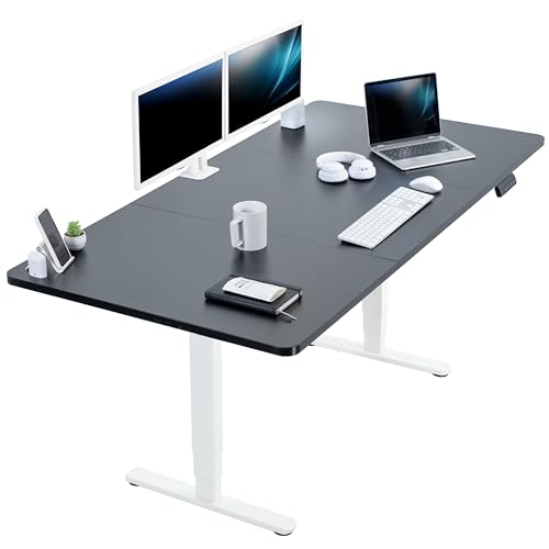 VIVO Black 71 x 36 in Standing Desk, DESK-KIT-2W7B-36 | Electric, Dual Motor, Holds 220 lbs, Sit Stand, Height Adjustable, Extra Deep Table Top, Memory, 2B Series, White Frame - color: Black Top / White Frame, size: 71 x 36