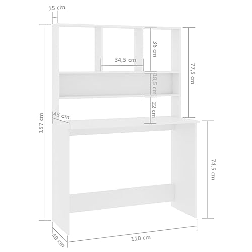 Desk with Shelves White 43.3x17.7x61.8 Inches Engineered Wood Small Space Desk for Office and Dorm - color: White