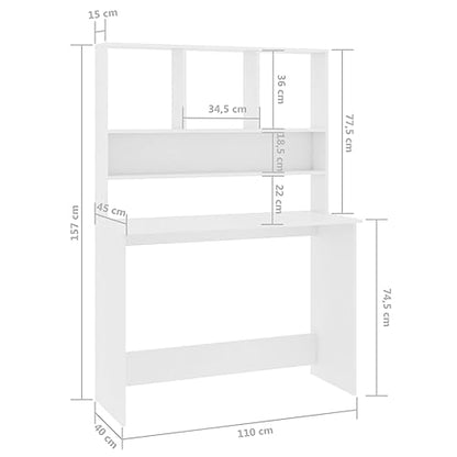Desk with Shelves White 43.3x17.7x61.8 Inches Engineered Wood Small Space Desk for Office and Dorm - color: White