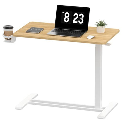 SANODESK 32'' Mobile Standing Desk with Hidden Wheels,Pneumatic Laptop Desk | Sofa Computer Cart Movable Height Adjustable Table Small Sit Stand Desk for Home Office Hospital Use,31.5" W x 17.7" D,Maple - color: Maple, size: 32x18