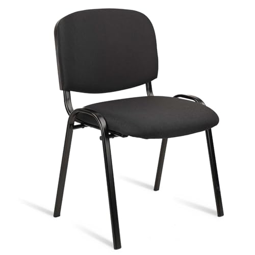 CLATINA Stacking Guest Chairs, Waiting Room Chairs no Wheels, Fabric Chair Metal Frame with Lumbar Support and Thickened Seat Cushion for Conference Room, Office, Break Room, Meeting, Black - color: Black-fabric, size: 1 Pack