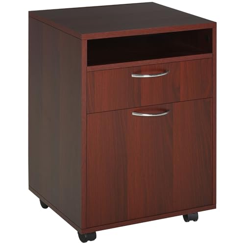 Standard Heavy Duty Robust Premium Mobile File Cabinet with 1Drawer and Dedicated Printer Stand Featuring Four Heavy Duty Casters in Deep Brown