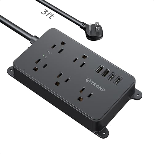 TROND Power Strip Surge Protector 3ft, Wall Mountable, ETL Listed | 5 Widely-Spaced Outlets with 2 USB A and 2 USB C, 1300J Surge Protector, Flat Plug, for Bedroom Office Kitchen, Black - color: Black, size: 3ft, style: 5 Outlets