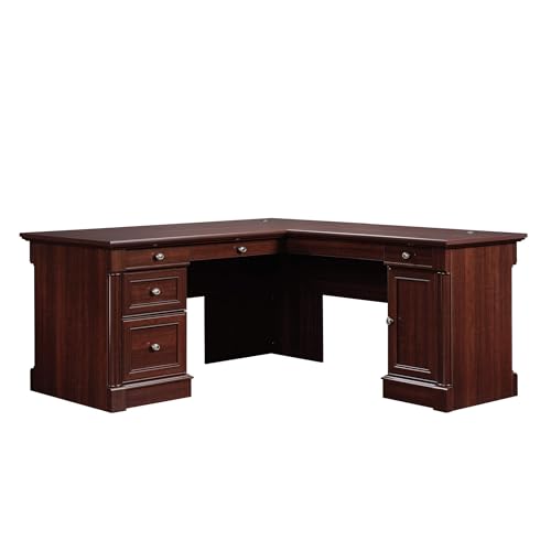 Sauder Palladia L Shaped Desk with Drawers, Office Desk with File Cabinet Storage, Cable Management, Keyboard Tray, in Select Cherry finish - color: Select Cherry