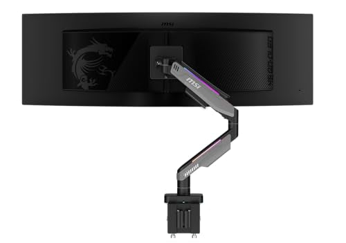 MSI MPG MT201R V2 - Premium RGB Single Monitor Stand Arm, Supports 17-49" Screens and 44 lbs, VESA Compatible, Adjustable Heavy Duty Gas Spring Mount, Clamp & Grommet, Quick Release Plate - Gray - color: Gray