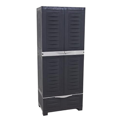 Sunnydaze 57" Garage Storage Cabinet with Locking Doors & Shelves, Shadow - color: Shadow, style: With Drawer - 57.5" H