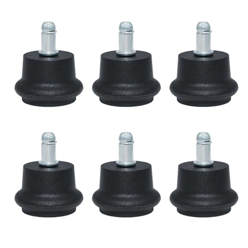 6 Pack Black Bell Glides, Office Chair Feet 11mm | Nylon Body, Steel Stem, 57mm Height, 52mm Base, 22mm Grip Ring, Push In Install, Fits Stools - style: Short