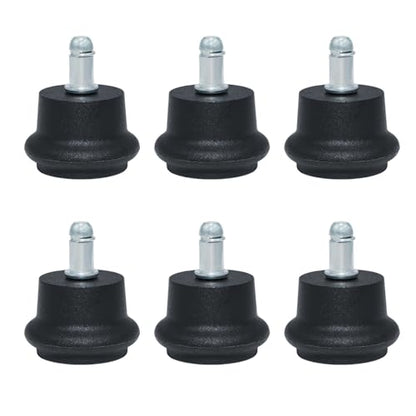 6 Pack Black Bell Glides, Office Chair Feet 11mm | Nylon Body, Steel Stem, 57mm Height, 52mm Base, 22mm Grip Ring, Push In Install, Fits Stools - style: Short