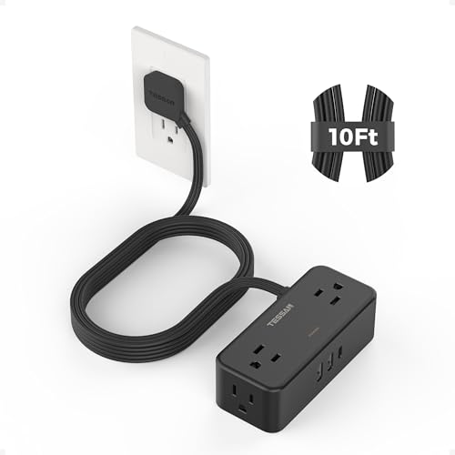 TESSAN Extension Cord 10 FT, Power Strip with 900J Surge Protection, Black | 4 AC Outlets 1 USB C and 2 USB A Ports, Flat Plug, Multiple Wall Outlet Extender Suitable for Office Dorm - color: Black, size: 10 FT (1 USB-C, 2 USB-A)