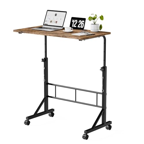 DUMOS 31.5" Walking Pad Desk, Laptop Desk, Home Office | Lockable Wheels, Adjustable Height, Portable Rolling Design, Treadmill Use, Stand Up Style, Rustic Brown - color: Rustic Brown, size: 31 in