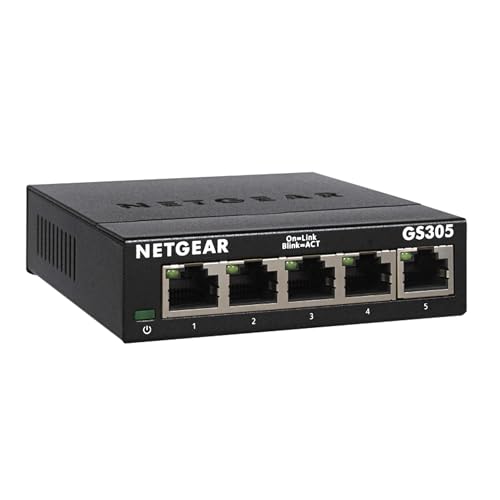 NETGEAR 5-Port Gigabit Ethernet Unmanaged Network Switch (GS305) | Essentials Model, Home Network Hub, Office Ethernet Splitter, Plug-and-Play, Silent Operation, Desktop or Wall Mount - size: 5 Port