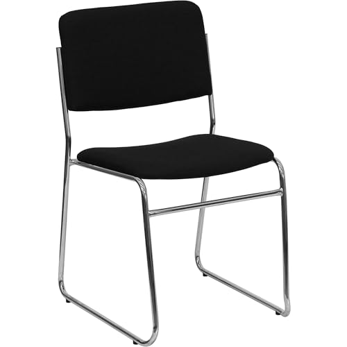 Flash Furniture Hercules Fabric Stackable Chair, Black | Chrome Sled Base, Fabric Upholstery, 500 LBS. Weight Capacity - color: Black Fabric/Chrome Frame, size: Set of 1