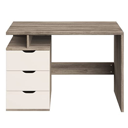 Lavish Home Computer Desk with 3-Drawer File Cabinet, Natural and White