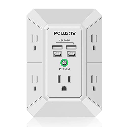 5-Outlet Power Strip with 4 USB Ports - Surge Protector for Home, Office, School - ETL Listed