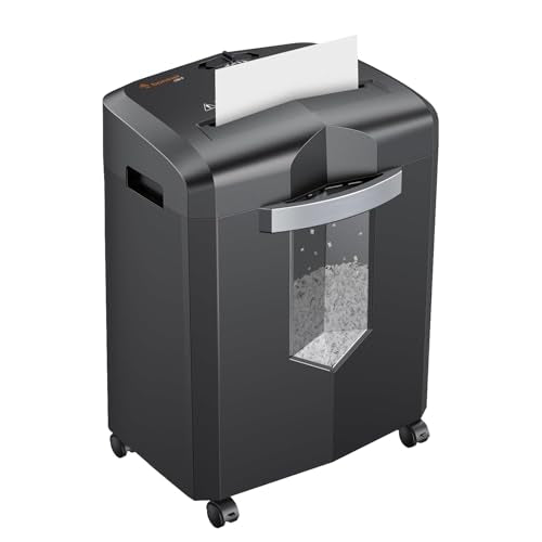 Bonsaii 12-Sheet P-4 Micro-Cut Shredder, 55-Min Continuous Use, Shreds Paper, Credit Cards & CDs, 4-Gal Transparent Bin, Mobile Casters – Black - color: Black, size: 12-Sheet | 55 min