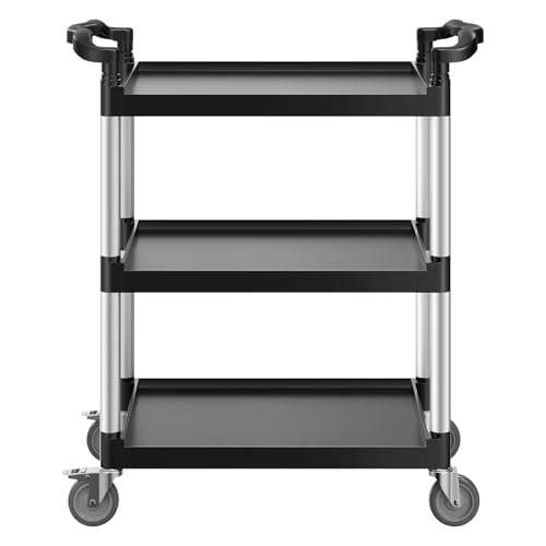 VEVOR Utility Cart, 300 lbs Load Capacity, 3-Tier Utility Plastic Cart with 360° Swivel Wheels (2 with Brakes), 24.4 x 16.1-inch Food Service Cart for Warehouse, Office, Home, Restaurant, Kitchen - style: 3 Tier-300LBS