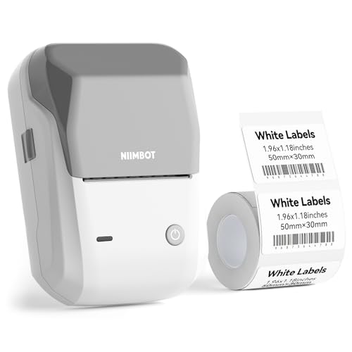 NIIMBOT B1 Label Maker Machine with Tape for Home and School, Gray White | 2 Inch Portable Label Printer Bluetooth Thermal Sticker Printer for Small Business Labeling, Compatible with Phones & PC - color: Gray White, style: Printer+Tape