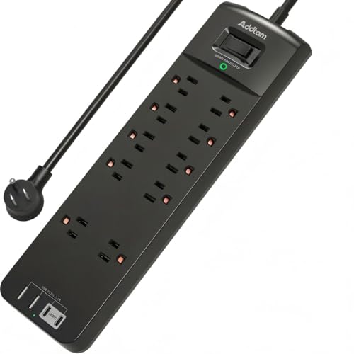 Addtam Power Strips with Surge Protection, 15FT Long Extension Cord with Multiple Outlets, Surge Protector Power Strip with 10 Outlets and 4 USB Ports(2 USB C), Flat Plug, 2700J, Black - color: Black, size: 15 Ft