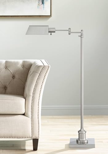 Jenson Brushed Nickel Adjustable Swing Arm Pharmacy 54" Tall Floor Lamp | Traditional Farmhouse Light Standing Base Silver Metal for Living Room Reading House Bedroom Home Office - color: Silver Brushed Nickel