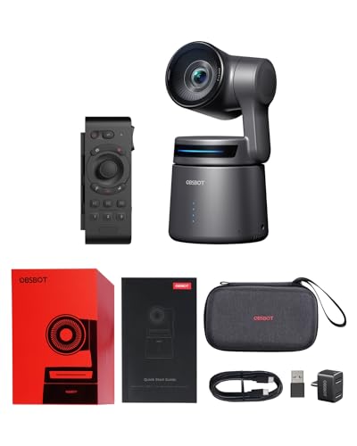 OBSBOT Tail Air & Smart Remote Combo, Streaming Camera with AI Tracking PTZ, Intelligent APP, Gesture Control, HDMI/USB-C/Wireless Webcam, Video Cameras for Filming, Worship, Content Creator, etc. | Intelligent APP, Gesture Control, HDMI/USB-C/Wireless We