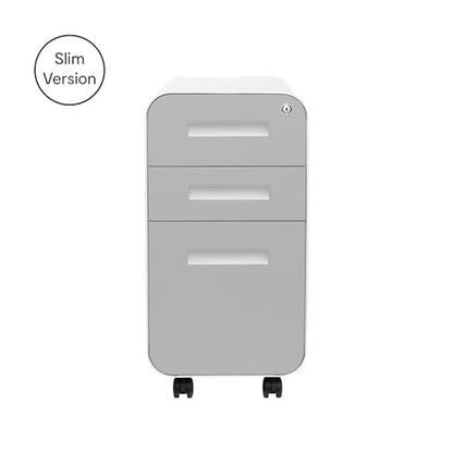 Laura Davidson Furniture Stockpile Slim 3-Drawer Mobile File Cabinet with Lock - Under Desk Metal Filing Cabinet, Legal/Letter File Folders, Wheels & Stationary Feet, Assembled, Light Grey Faceplate - color: Light Grey Faceplate