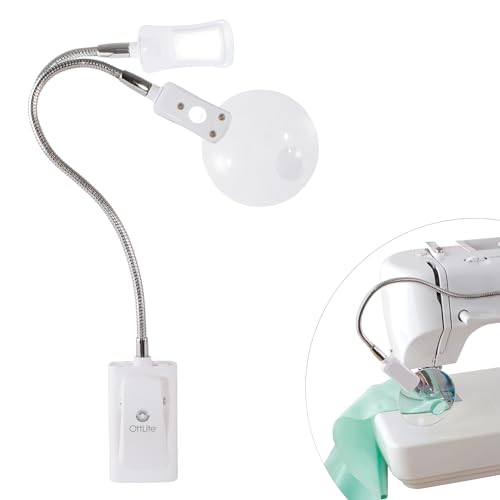 OttLite LED Clip-On Magnifier Lamp with Optical Grade Magnification, White | 2-in-1 Clip and Sewing Machine Lamp | 3x Optical Magnifier with 5x Spot Viewer | USB or Battery-Powered - color: White