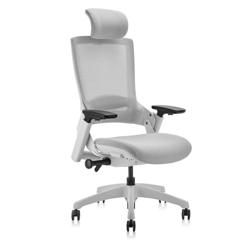 CLATINA Mesh Ergonomic Office Chair with Adjustable Depth Seat Height 2D Head 3D Arm Rest and Lumbar Support, Swivel Executive Computer Task Chair for Home Office Conference Room, Grey - color: Grey-mesh, size: 1 pack-With headrest