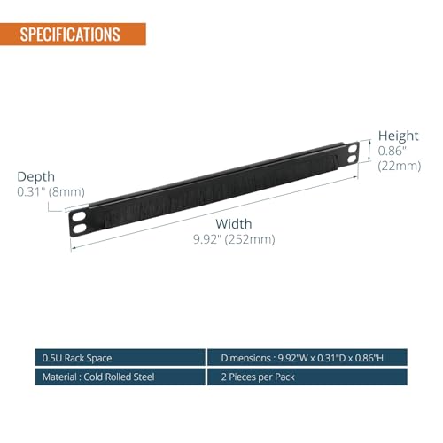 Tecmojo 2 Pack 0.5U Cable Management Brush Panel for 10" Server Rack, Rack Mount Cable Organizer for Network Cabinet, Black - size: 0.5U Brush Panel/2 Pack