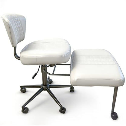 Meditation Chair with Footrest, 360° Swivel Height Adjustable Criss Cross Chair, White PU Padded Wide Seat, Home Office Desk Chair for Reading, Yoga, Peaceful Living - color: White
