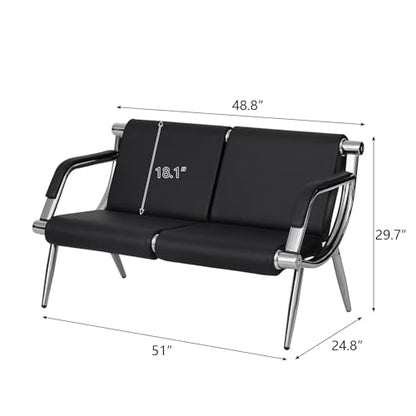 Kinsuite 2-Seat Office Reception Waiting Room Chairs - Guest & Reception Chairs for Salon Barber Bench Airport Bank Hall Visitor Guest Black PU Leather 2 Seat Sofa - size: 2-seat